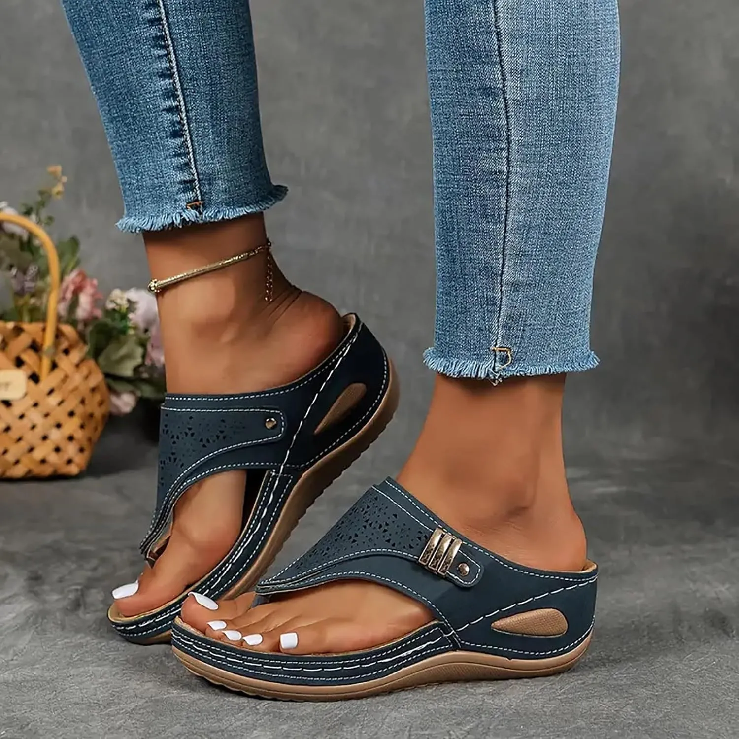 Orthopedic Wedge Sandals for Women Summer Dressy 2025 Flat Open Toe Platform Casual Flip Flops Arch Support Silppers Comfortable Slip on Beach Dress Shoes