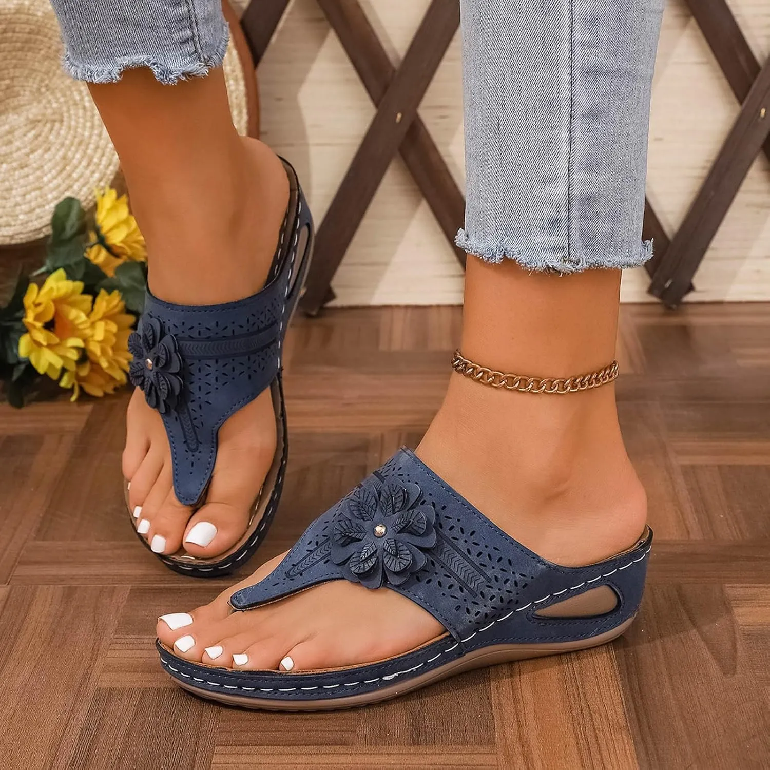 Orthopedic Wedge Sandals for Women Summer Dressy 2025 Flat Open-Toe Platform Flip Flops with Arch Support Comfortable Slip On Beach & Casual Shoes