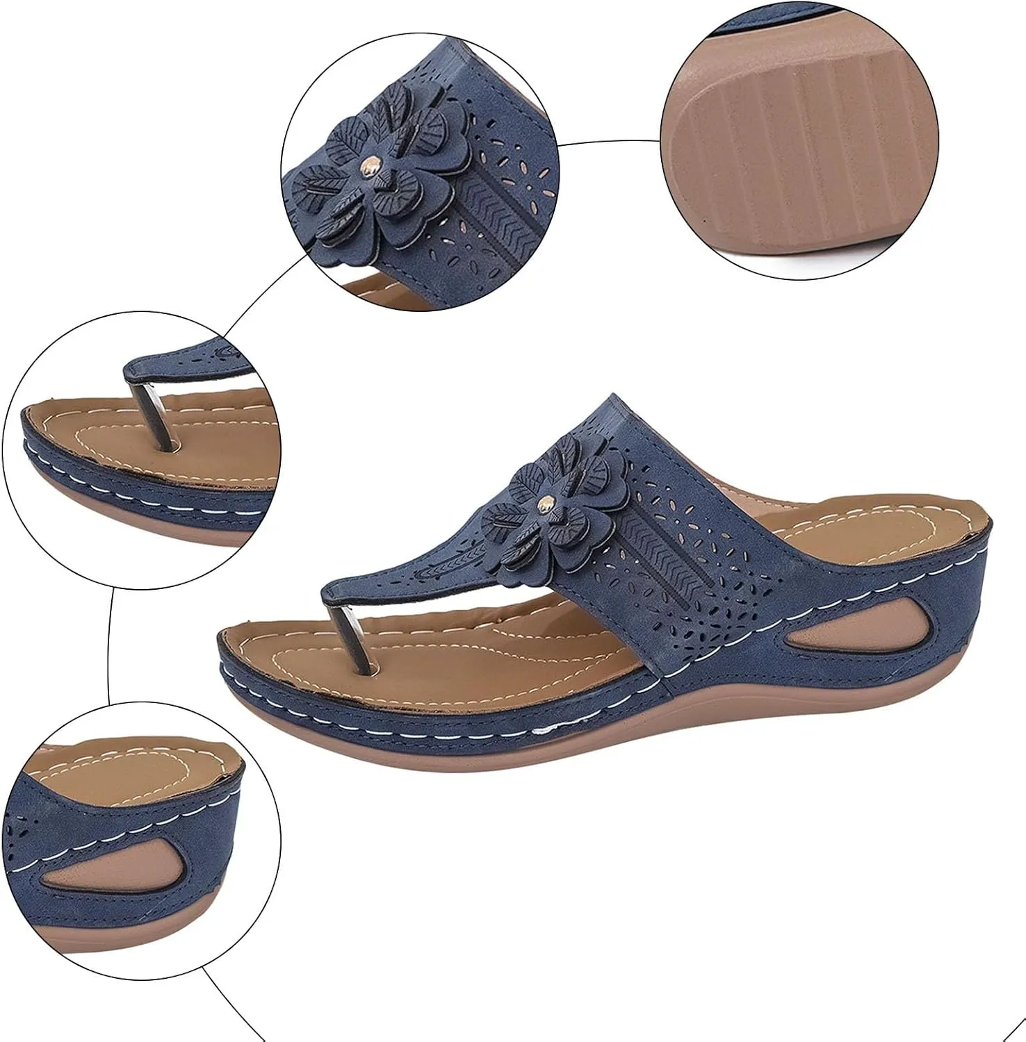 Orthopedic Wedge Sandals for Women Summer Dressy 2025 Flat Open-Toe Platform Flip Flops with Arch Support Comfortable Slip On Beach & Casual Shoes