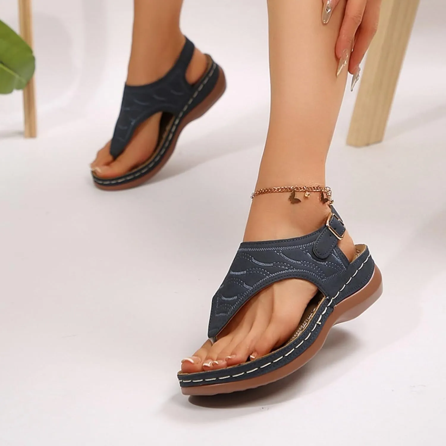 Orthopedic Wedge Sandals for Women Summer Dressy 2025 Flat Open Toe Platform Sandal Casual Boho Slip on Beach Dress Comfortable Outdoor Shoes