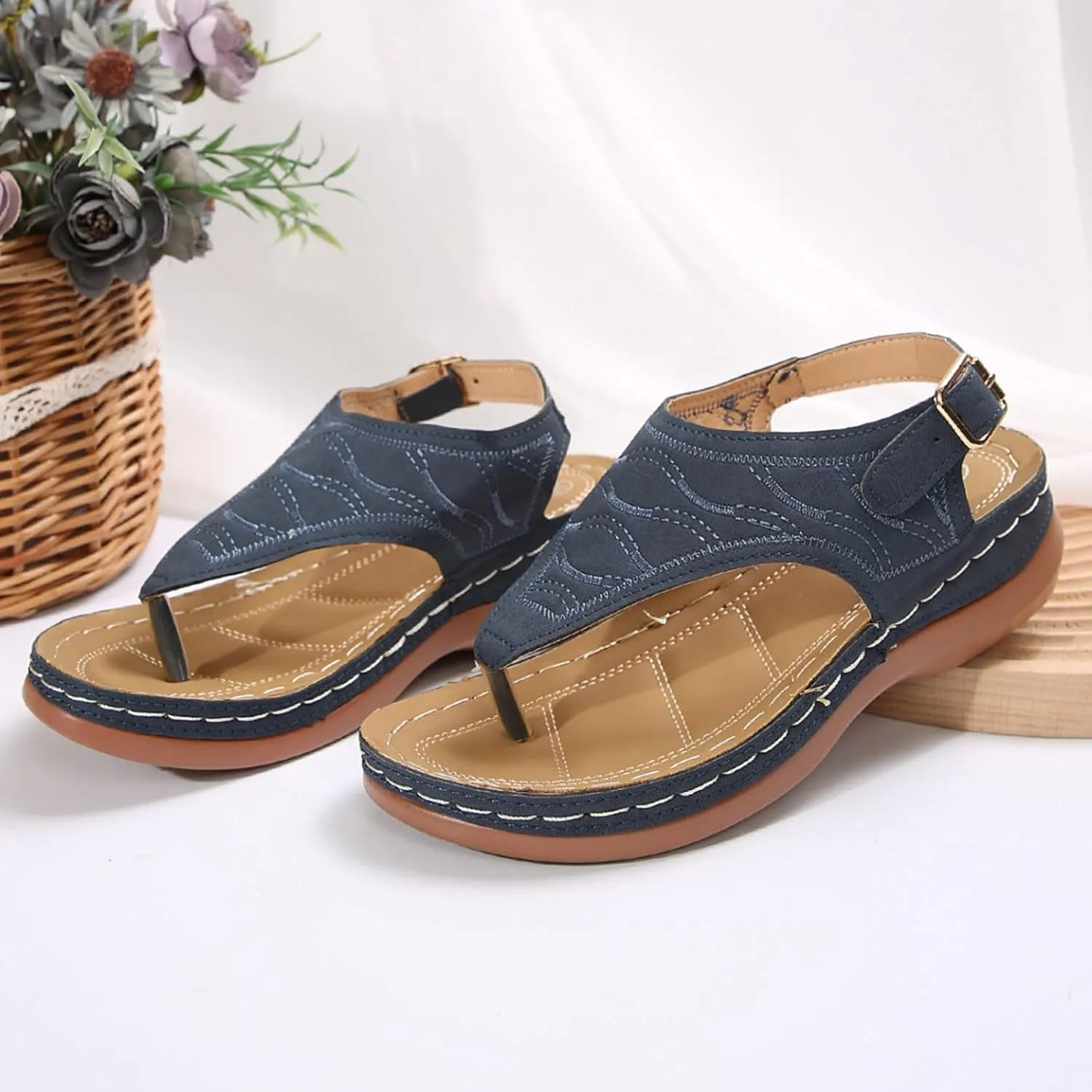 Orthopedic Wedge Sandals for Women Summer Dressy 2025 Flat Open Toe Platform Sandal Casual Boho Slip on Beach Dress Comfortable Outdoor Shoes