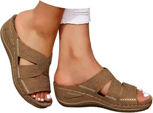 Orthopedic Wedge Sandals for Women Summer Dressy 2025 Flat Open Toe Slip On Comfortable Wedges Hollow Out Breathable Platform Sandals Women Dressy Comfy Orthotic Sandal Slides Shoes