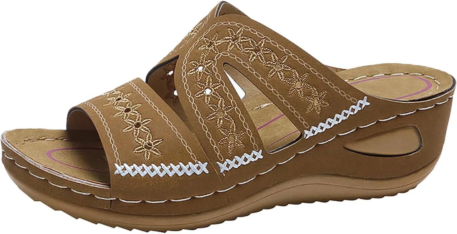 Orthopedic Wedge Sandals for Women Summer Dressy 2025 Flat Open Toe Slip On Comfortable Wedges Hollow Out Breathable Platform Sandals Women Dressy Comfy Orthotic Sandal Slides Shoes