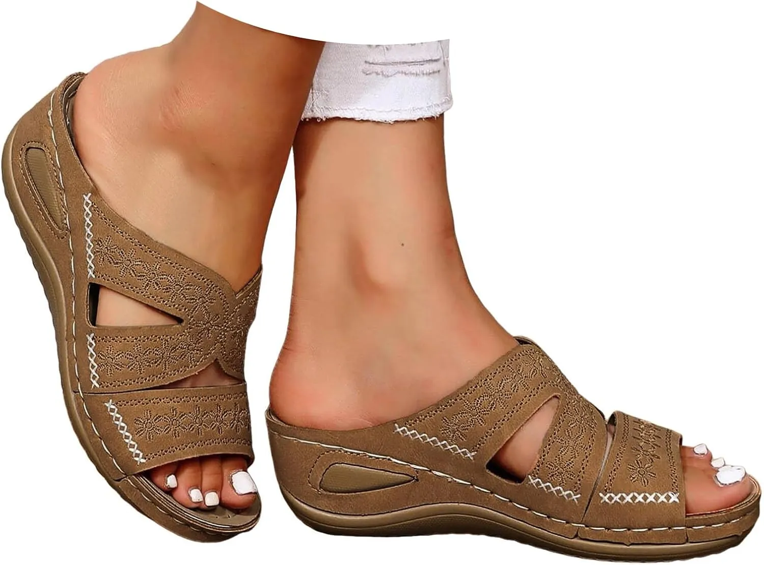 Orthopedic Wedge Sandals for Women Summer Dressy 2025 Flat Open Toe Slip On Comfortable Wedges Hollow Out Breathable Platform Sandals Women Dressy Comfy Orthotic Sandal Slides Shoes