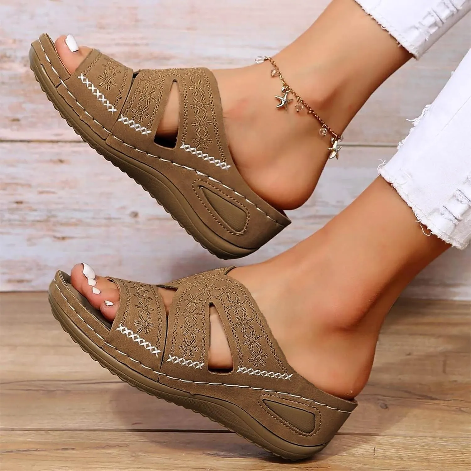 Orthopedic Wedge Sandals for Women Summer Dressy 2025 Flat Open Toe Slip On Comfortable Wedges Hollow Out Breathable Platform Sandals Women Dressy Comfy Orthotic Sandal Slides Shoes