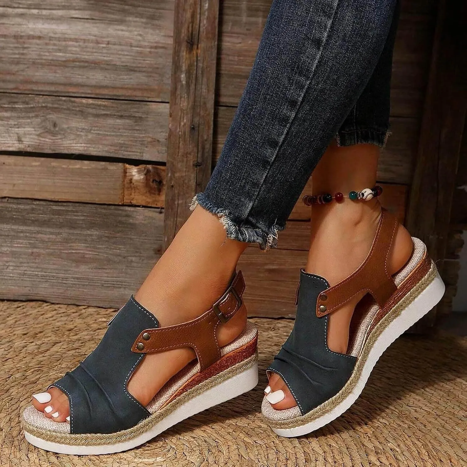 Orthopedic Wedge Sandals for Women Summer Dressy 2025,Open Toe Platform Ankle Strap Casual Strappy Low Wedges Beach Comfortable Outdoor Shoes