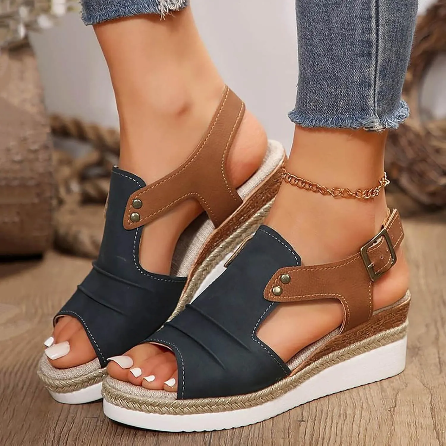 Orthopedic Wedge Sandals for Women Summer Dressy 2025,Open Toe Platform Ankle Strap Casual Strappy Low Wedges Beach Comfortable Outdoor Shoes