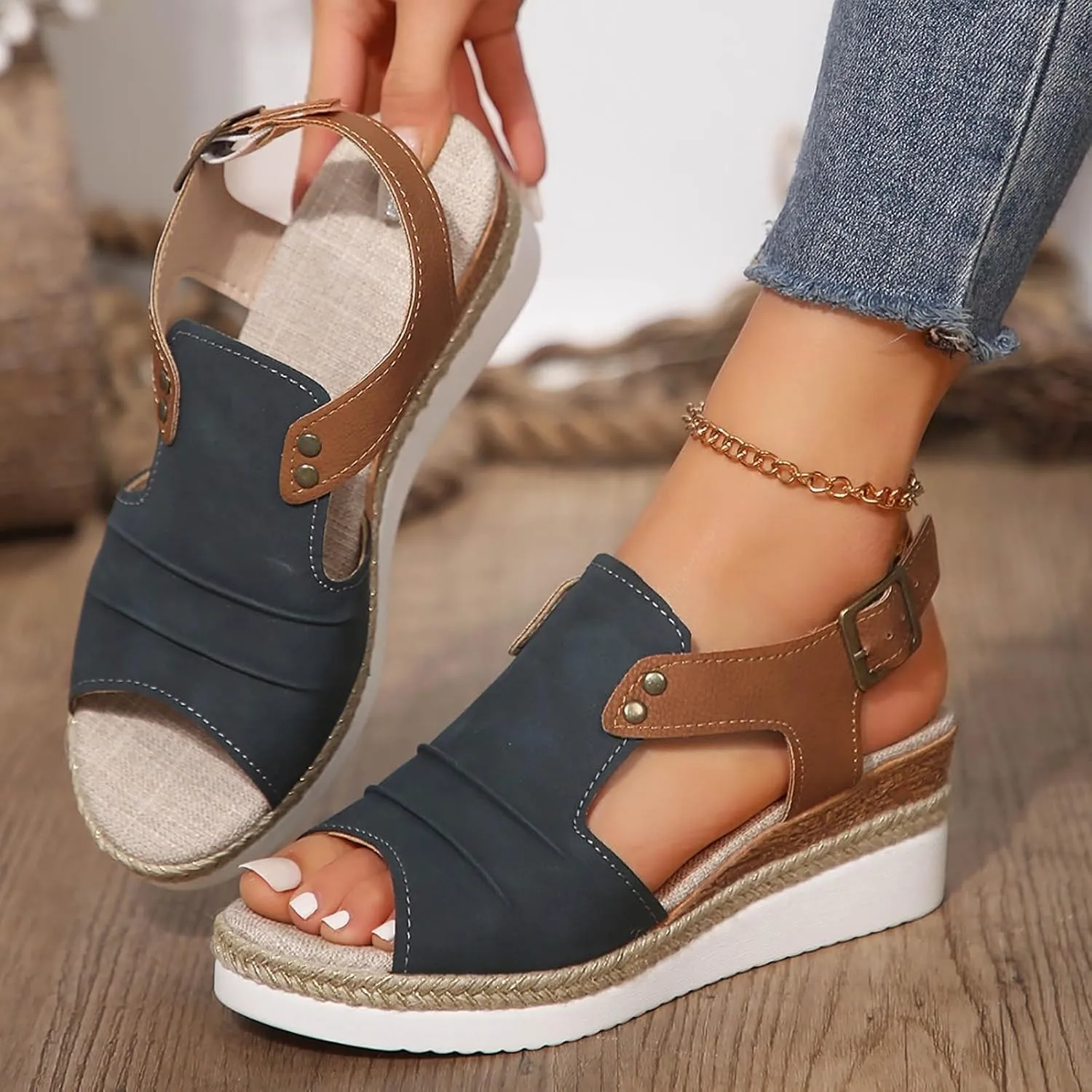 Orthopedic Wedge Sandals for Women Summer Dressy 2025,Open Toe Platform Ankle Strap Casual Strappy Low Wedges Beach Comfortable Outdoor Shoes