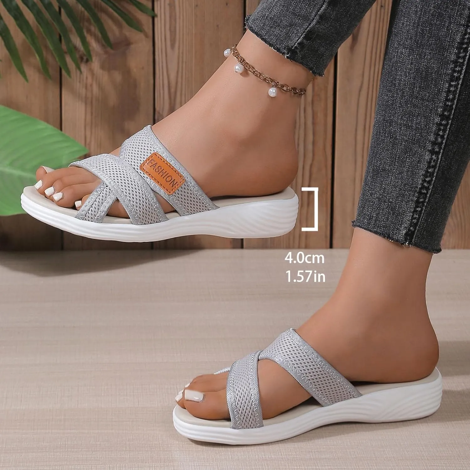 Orthotic Sandals for Women with Arch Support, Women's Hollow Mesh Slide Sandals Wide Width Orthopedic Slippers Comfortable Flip Flops Beach Vacation Walking Shoes for Plantar Fasciitis