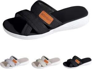 Orthotic Sandals for Women with Arch Support, Women's Hollow Mesh Slide Sandals Wide Width Orthopedic Slippers Comfortable Flip Flops Beach Vacation Walking Shoes for Plantar Fasciitis