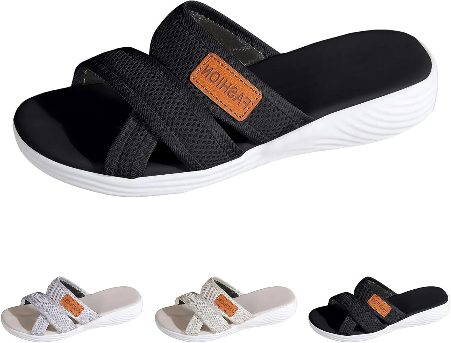 Orthotic Sandals for Women with Arch Support, Women's Hollow Mesh Slide Sandals Wide Width Orthopedic Slippers Comfortable Flip Flops Beach Vacation Walking Shoes for Plantar Fasciitis