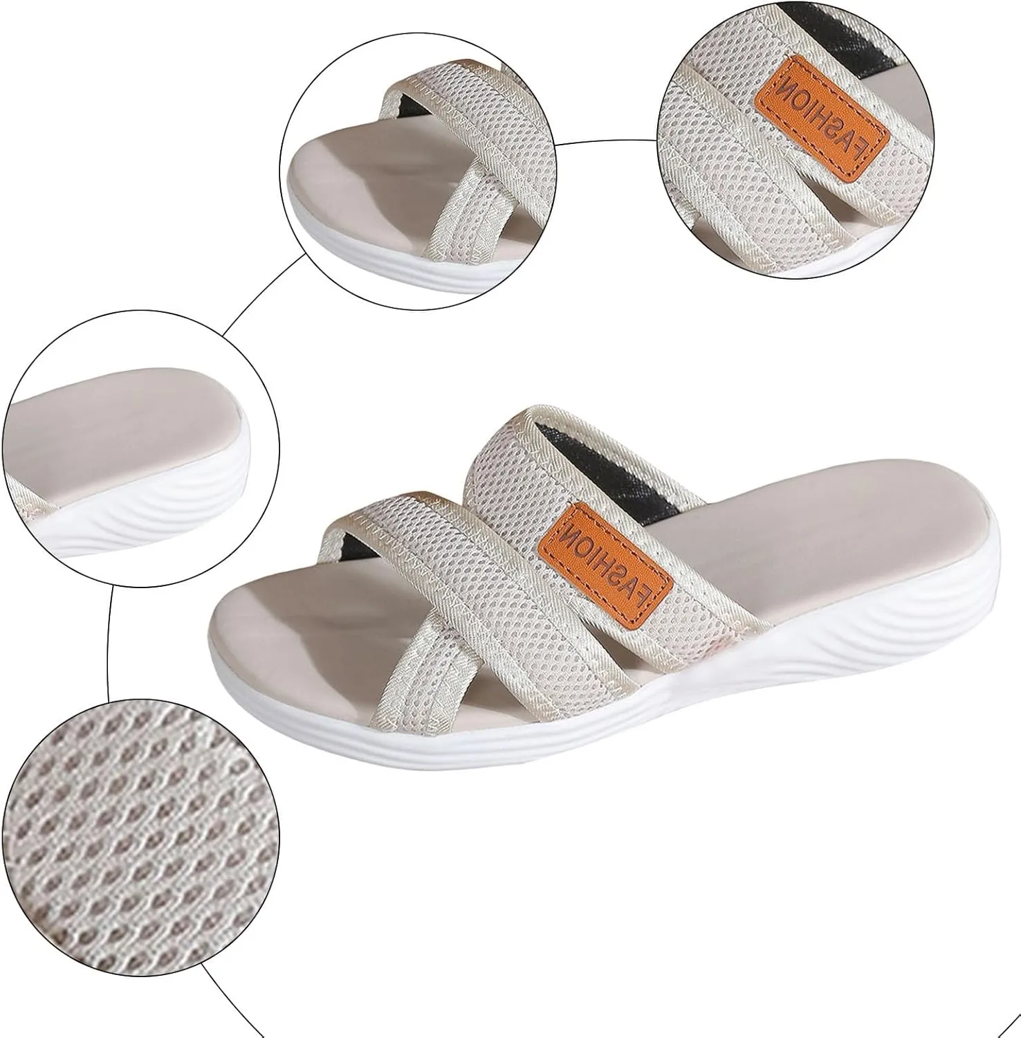 Orthotic Sandals for Women with Arch Support, Women's Hollow Mesh Slide Sandals Wide Width Orthopedic Slippers Comfortable Flip Flops Beach Vacation Walking Shoes for Plantar Fasciitis