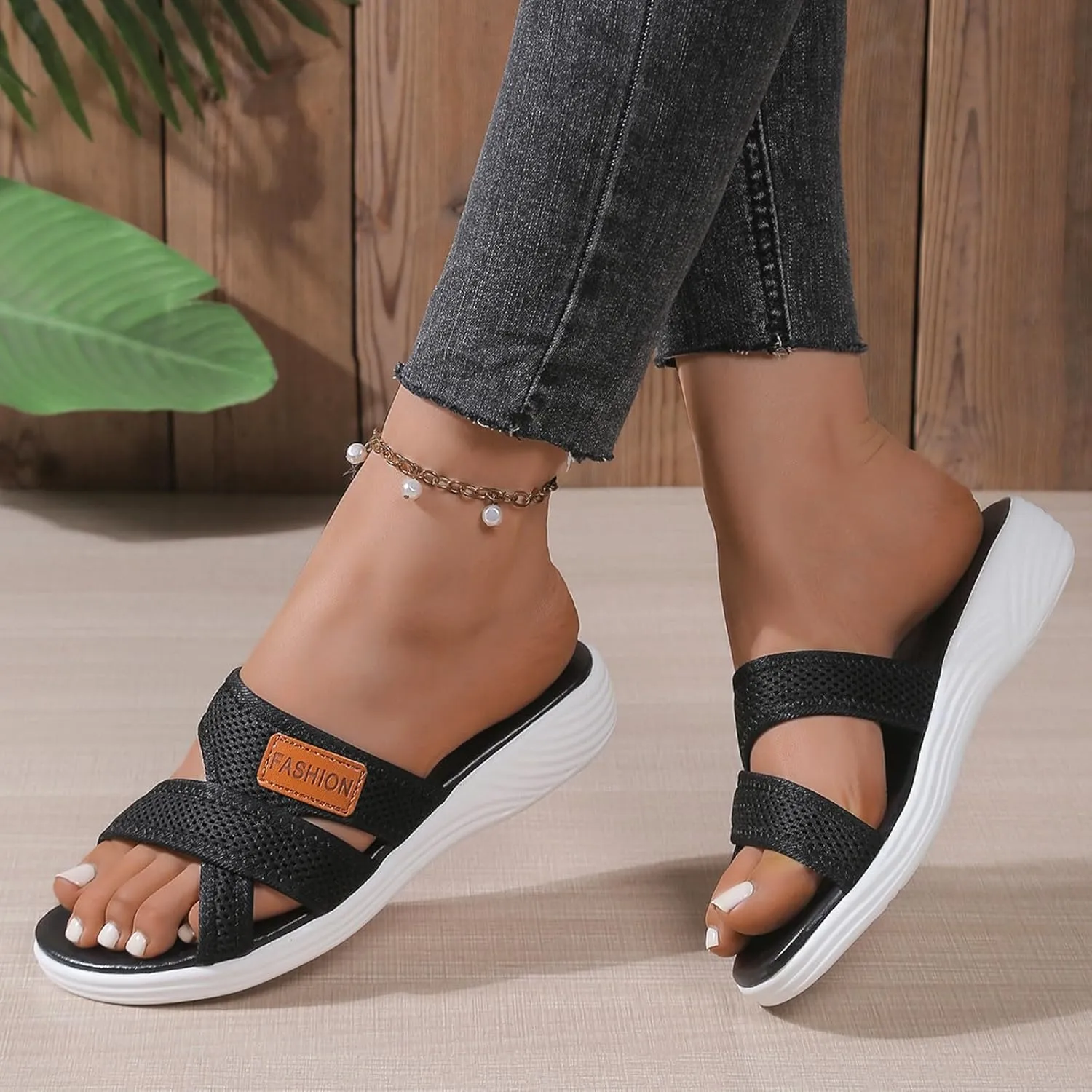 Orthotic Sandals for Women with Arch Support, Women's Hollow Mesh Slide Sandals Wide Width Orthopedic Slippers Comfortable Flip Flops Beach Vacation Walking Shoes for Plantar Fasciitis