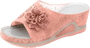Orthowalkway Platform Sandals Women Wide Width,Vintage Flower Orthopedic Slippers Slip On Wedges Heels Dressy Sandals