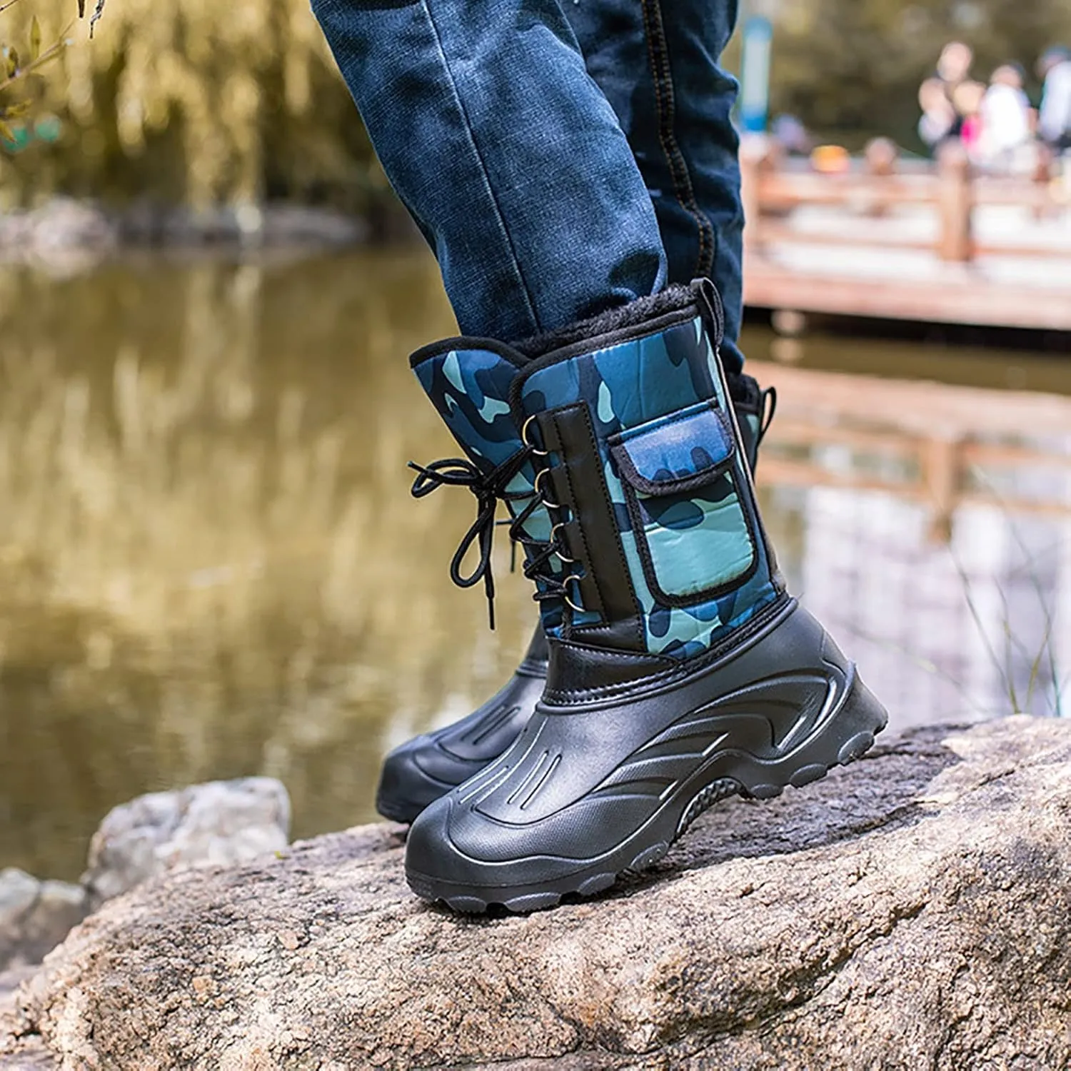 Outdoor Men's Snow Boots, Autumn and Winter Thickened Warm Insulation Mid Barrel Waterproof Men's Snow Anti-skid Shoes, for Hiking Trekking Climbing Boot
