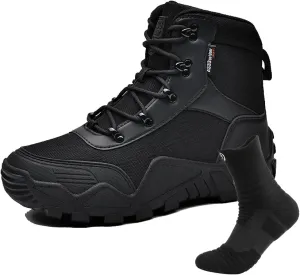 Outdoor Men's Tactical Military Boots, Men's Waterproof Hiking Boots with Sports Socks Lightweight Work Boots Tactical Combat Military Durable Boots