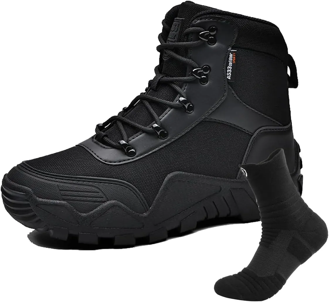 Outdoor Men's Tactical Military Boots, Men's Waterproof Hiking Boots with Sports Socks Lightweight Work Boots Tactical Combat Military Durable Boots