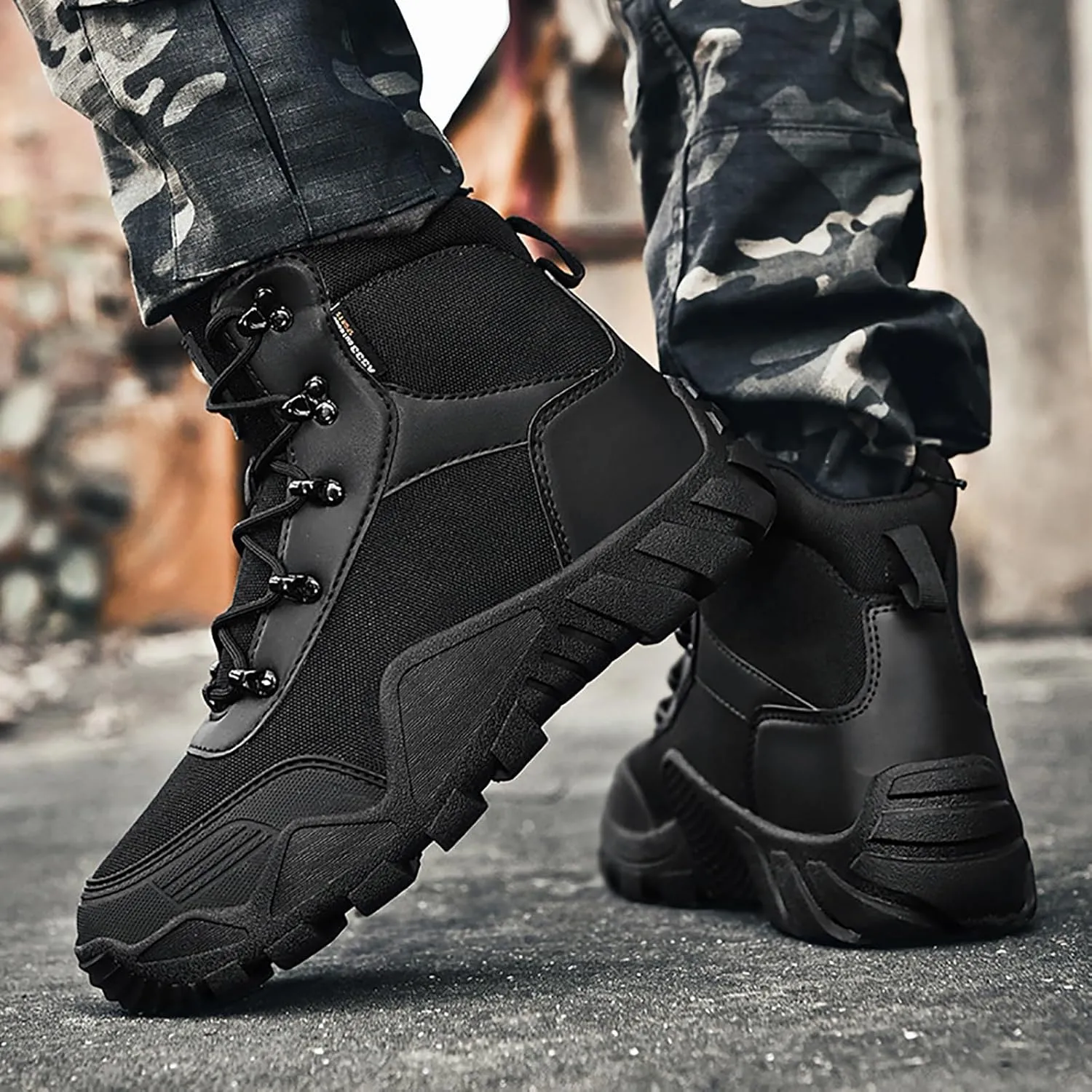 Outdoor Men's Tactical Military Boots, Men's Waterproof Hiking Boots with Sports Socks Lightweight Work Boots Tactical Combat Military Durable Boots