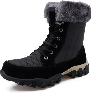 Outdoor Warm Snow Boots, Winter Comfortable Fur Lined Warm Slip on Mens Waterproof Ankle Boots, for Casual Walking Soft Ankle Booties Hiking Shoes