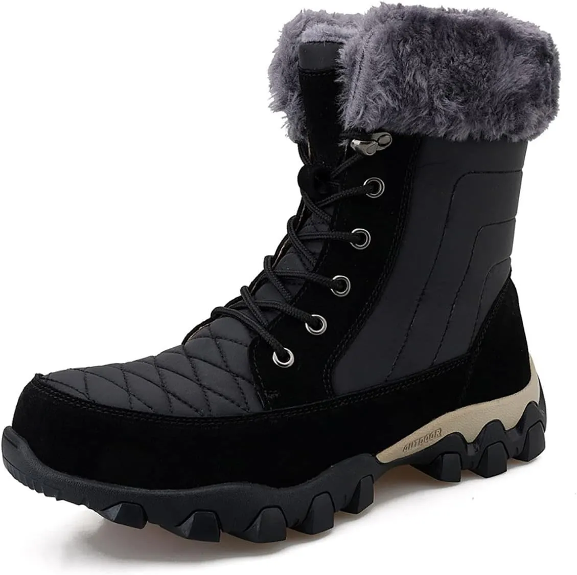 Outdoor Warm Snow Boots, Winter Comfortable Fur Lined Warm Slip on Mens Waterproof Ankle Boots, for Casual Walking Soft Ankle Booties Hiking Shoes