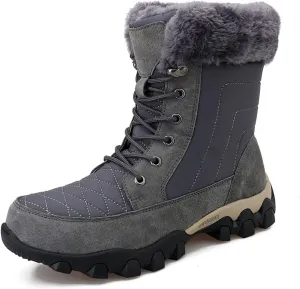 Outdoor Warm Snow Boots, Winter Comfortable Fur Lined Warm Slip on Mens Waterproof Ankle Boots, for Casual Walking Soft Ankle Booties Hiking Shoes