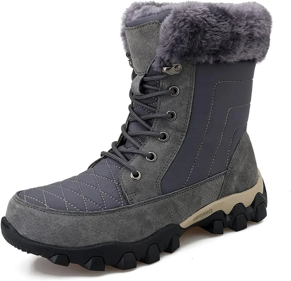 Outdoor Warm Snow Boots, Winter Comfortable Fur Lined Warm Slip on Mens Waterproof Ankle Boots, for Casual Walking Soft Ankle Booties Hiking Shoes