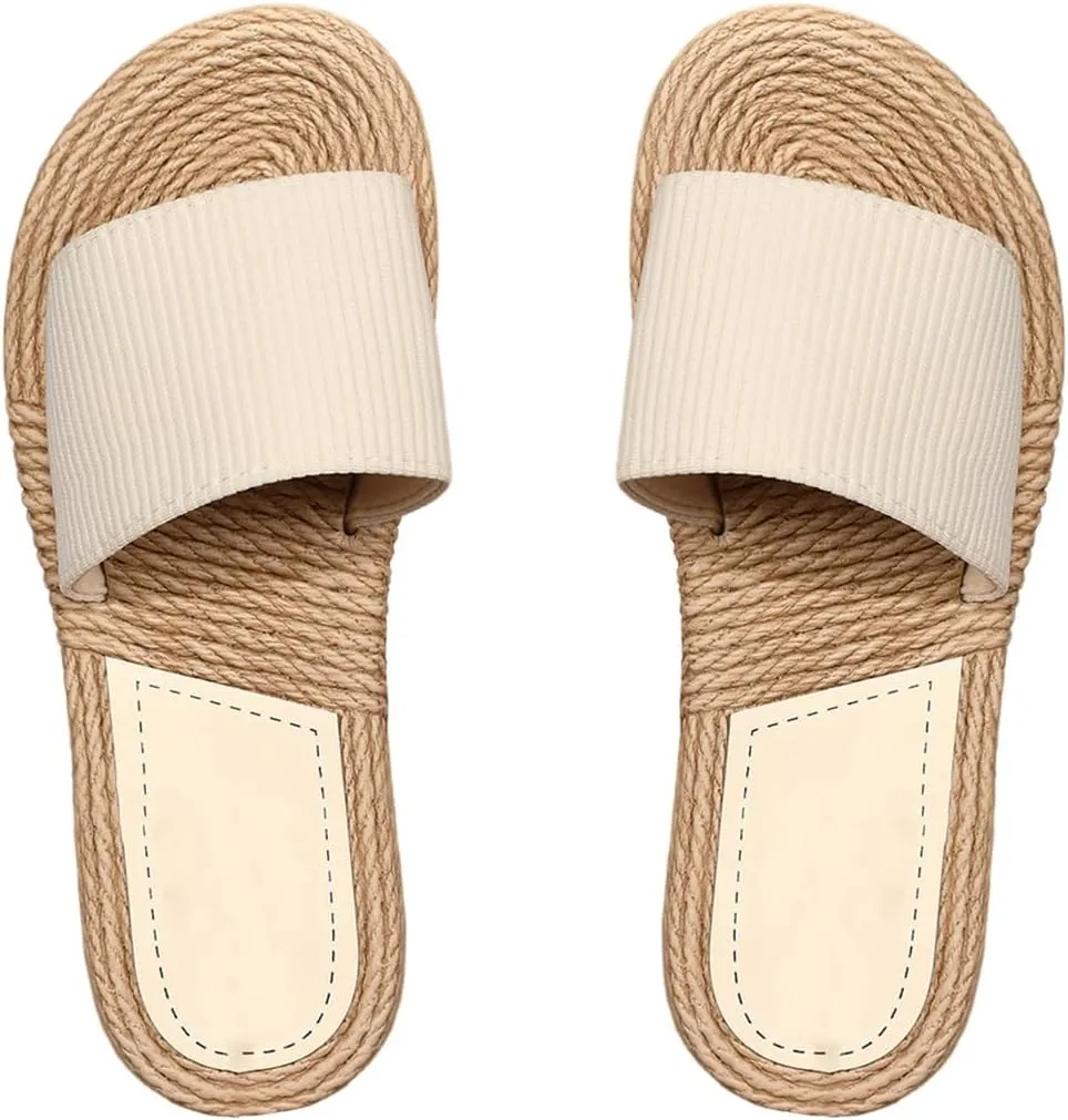 OYOANGLE Women's Single Band Woven Straw Flat Sandals Open Toe Boho Beach Vacation Sandal Slippers