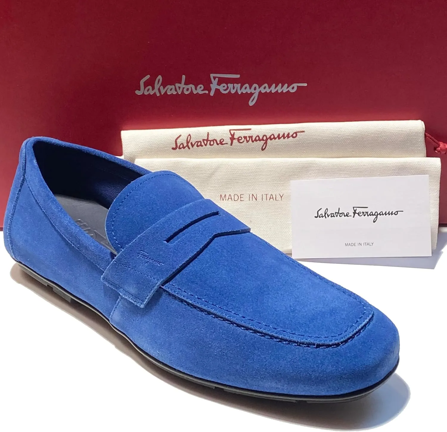 Penny Blue Suede Leather Dress Shoes Loafers Men's Moccasin Driver (Salvatore