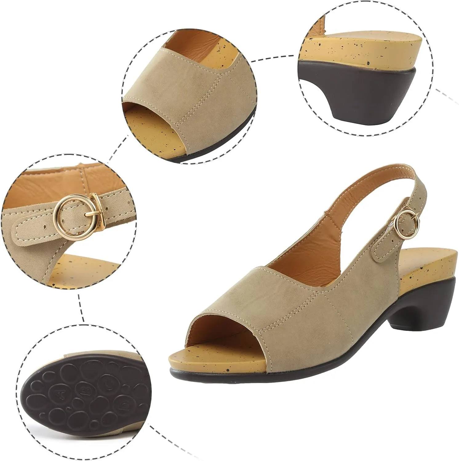 peqiut Casual Sandals Women Orthopedic Sandals for Women Chunky Heel Strap Shoes Comfortable Slip On Casual Sandals