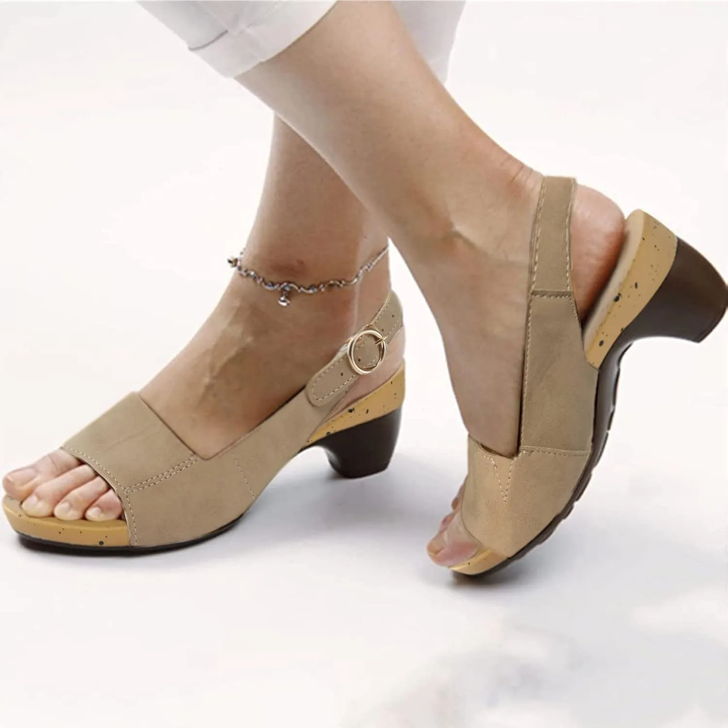 peqiut Casual Sandals Women Orthopedic Sandals for Women Chunky Heel Strap Shoes Comfortable Slip On Casual Sandals