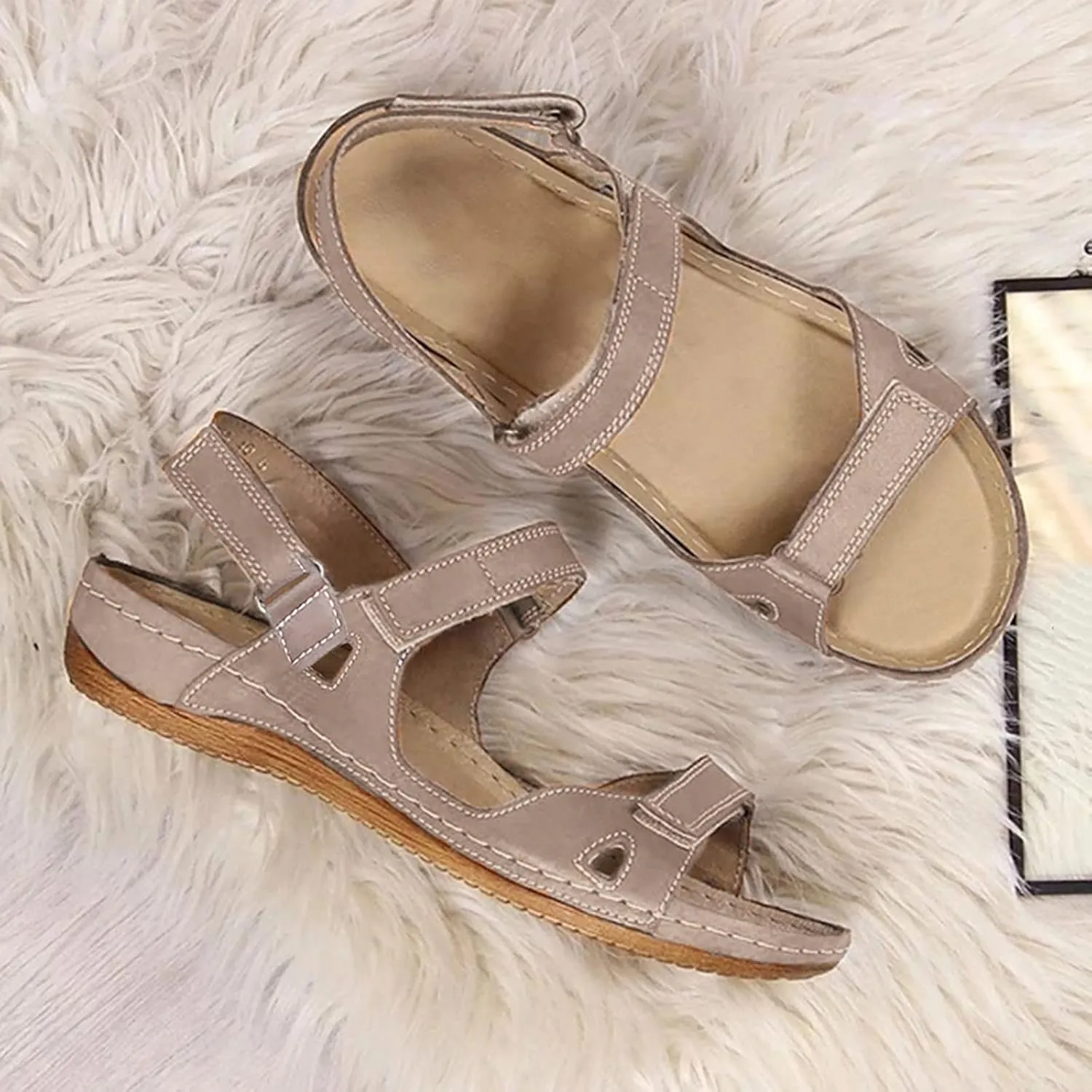 peqiut Sandals Women Arch Support Buckle Shoes Causal Beach Walking Sandals Women Lightweight Orthopedic Sandals for Women