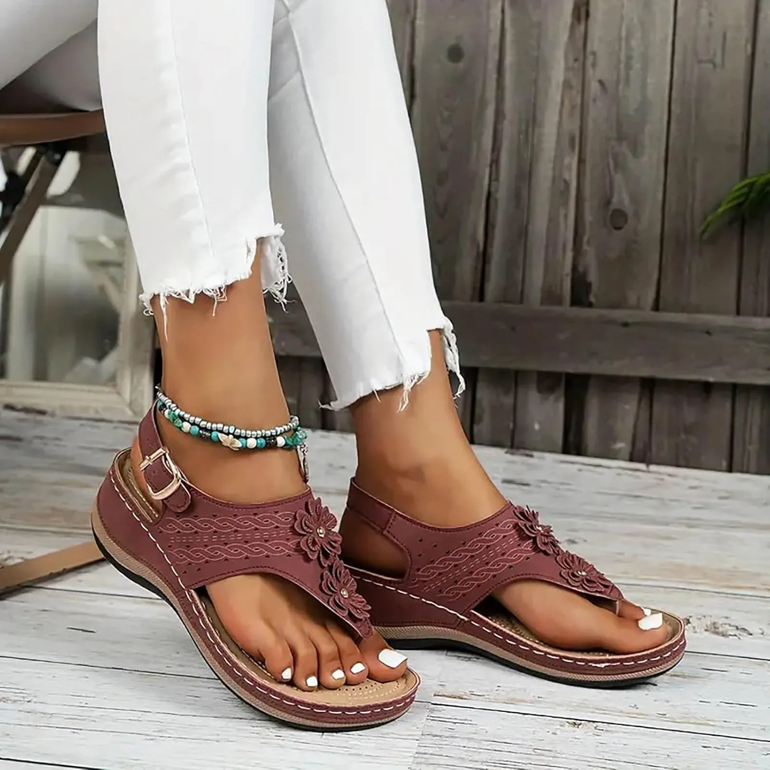 peqiut Sandals Women Orthopedic Wide Width Clip Toe Womens Sandals Comfortable Dressy Beach Summer Wedge Platform Sandals