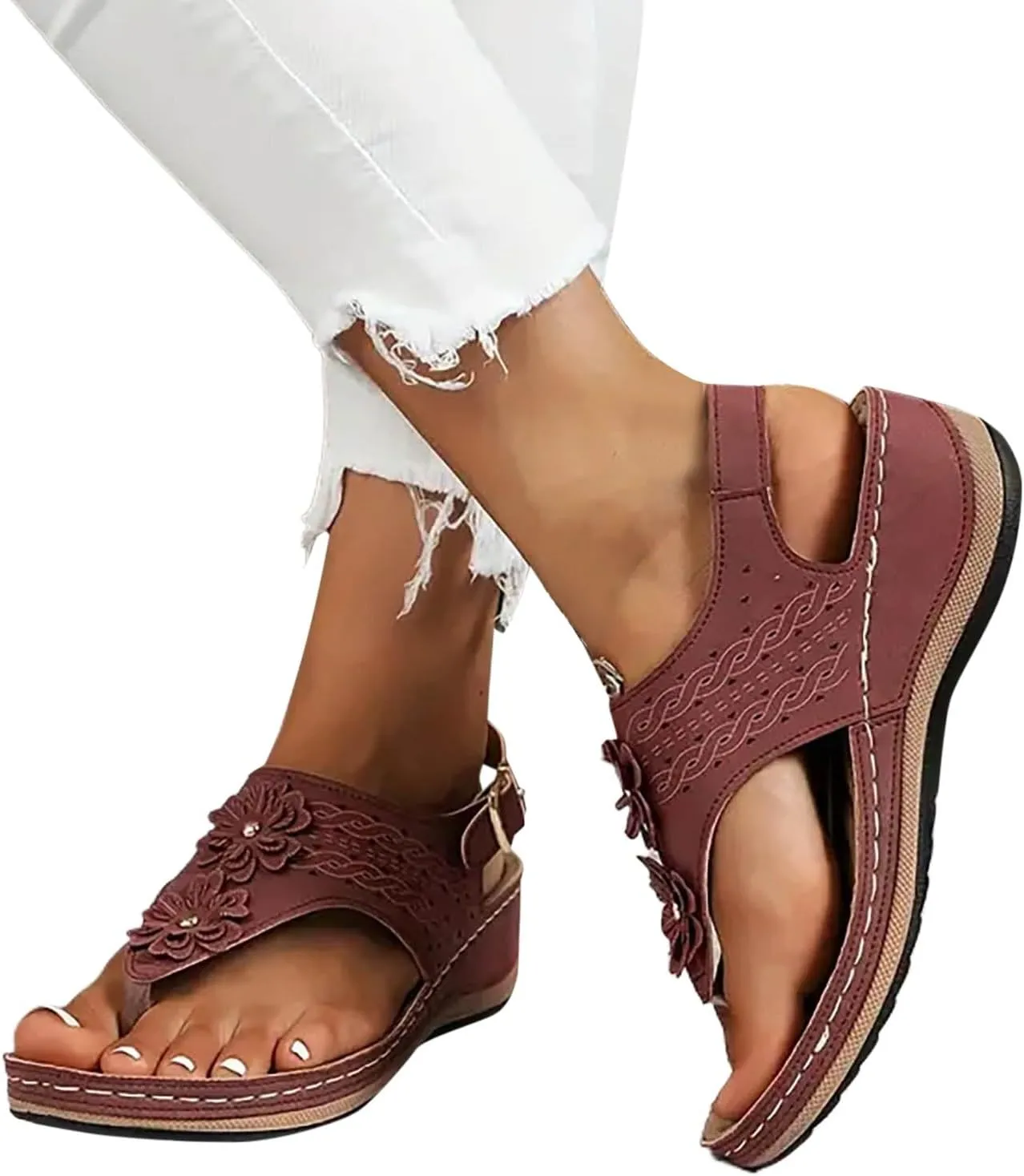 peqiut Sandals Women Orthopedic Wide Width Clip Toe Womens Sandals Comfortable Dressy Beach Summer Wedge Platform Sandals