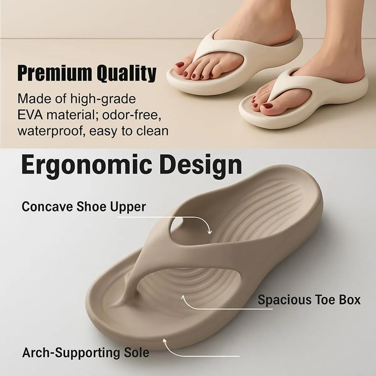 Pillow Arch Support Flip Flops for Women Men, Arch Support Walking Sandals Cloud Slides Non-slip Orthopedic Slippers