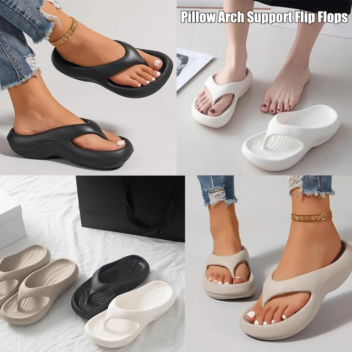 Pillow Arch Support Flip Flops for Women Men, Arch Support Walking Sandals Cloud Slides Non-slip Orthopedic Slippers