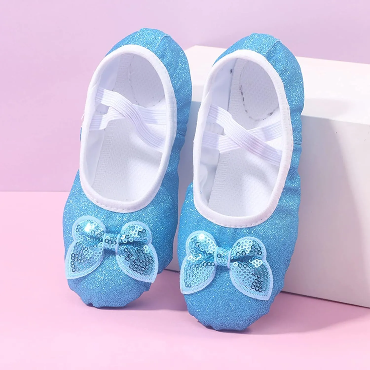 Pink Ballet Shoes Girls Glitter Dance Practice Slippers Split Soft Leather Flat Sole Yoga Gymnastics Slip On Shoes