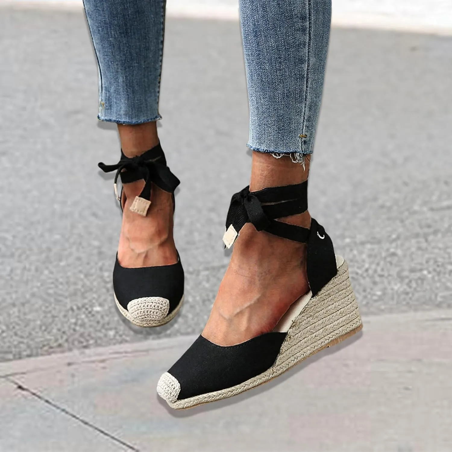 Platform Sandals for Women 2025 Fashion Closed Toe Slip On Wedge Sandals Tie Lace Up Strappy Ankle Strap Wedged Sandal for All Occasions: Casual, Work, Party