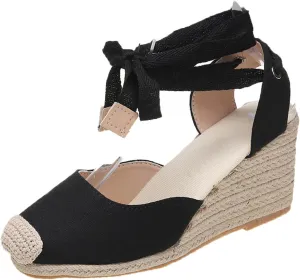 Platform Sandals for Women 2025 Fashion Closed Toe Slip On Wedge Sandals Tie Lace Up Strappy Ankle Strap Wedged Sandal for All Occasions: Casual, Work, Party