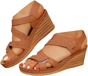 Platform Sandals Women Dressy Summer Comfortable Platform Wedges Open Toe Adjustable Ankle Strap Sandals Slip On Work Sandal for Women Office Summer Shoes Bohemian Sandal