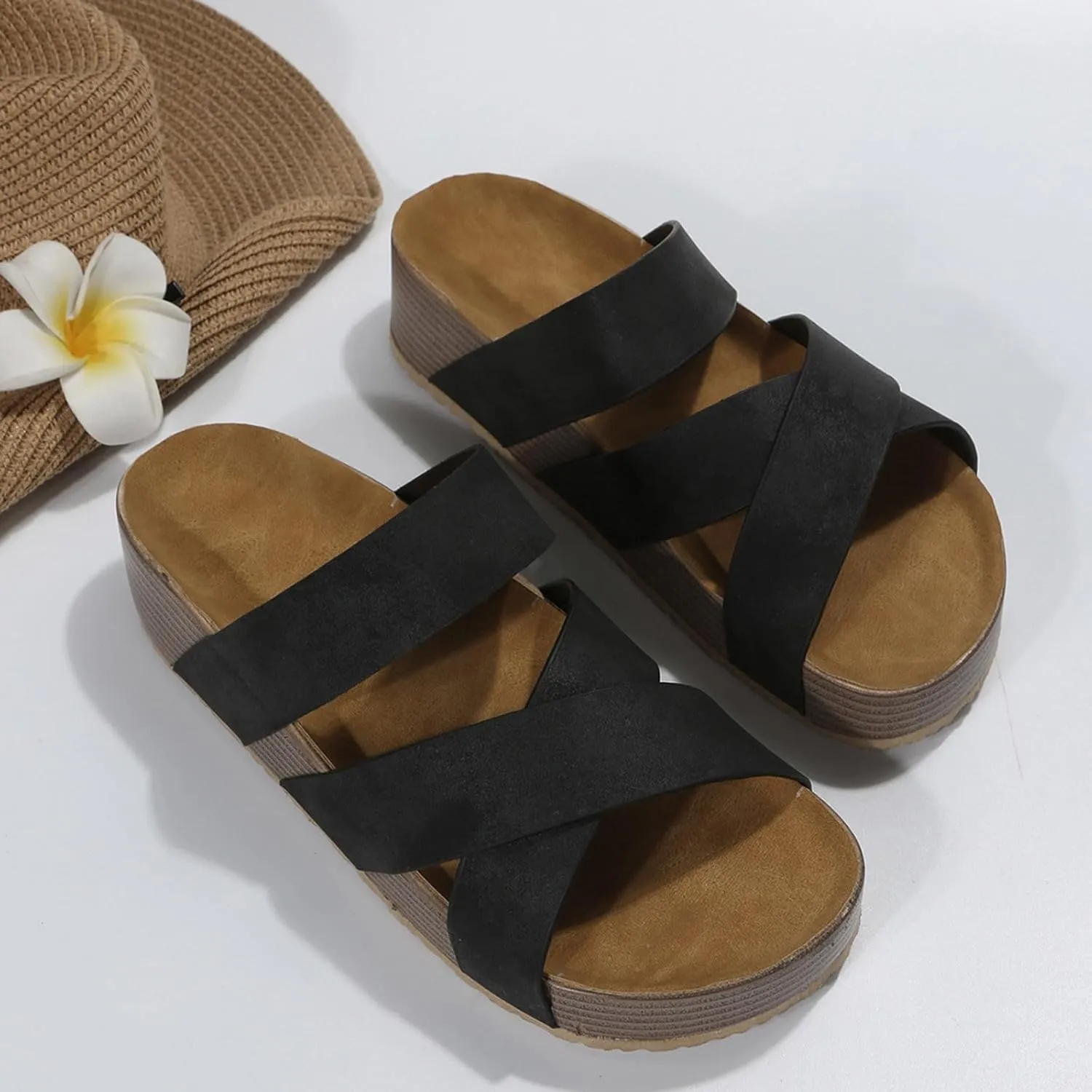 Platform Sandals Women Dressy Summer Comfortable Strappy Sandals with Arch Support Open Toe Casual Slide Sandal Slip On Flat Shoes Lightweight Slippers 2025 Summer Shoes