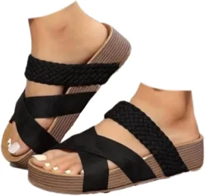 Platform Sandals Women Dressy Summer Comfortable Strappy Sandals with Arch Support Open Toe Casual Slide Sandal Slip On Flat Shoes Lightweight Slippers 2025 Summer Shoes