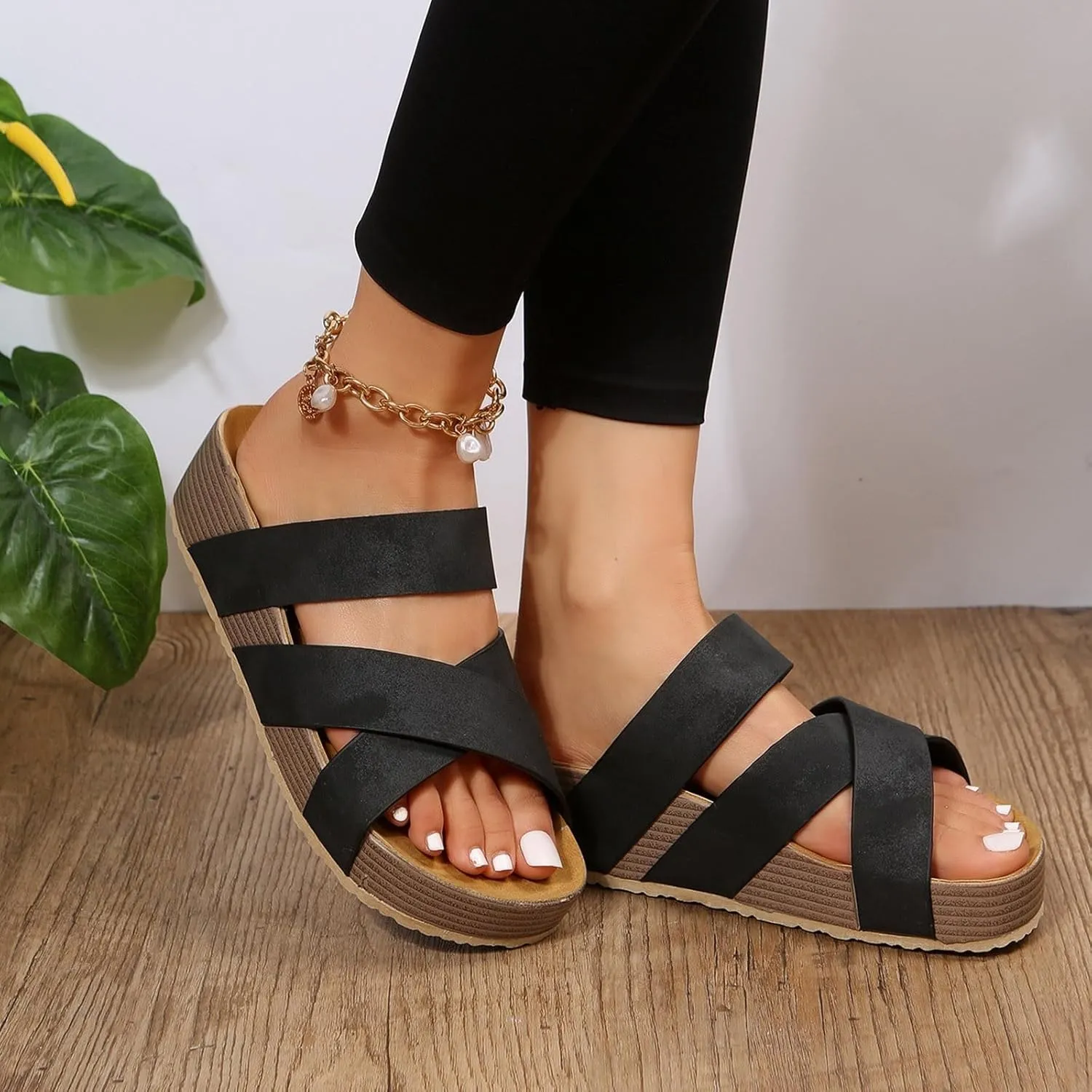Platform Sandals Women Dressy Summer Comfortable Strappy Sandals with Arch Support Open Toe Casual Slide Sandal Slip On Flat Shoes Lightweight Slippers 2025 Summer Shoes