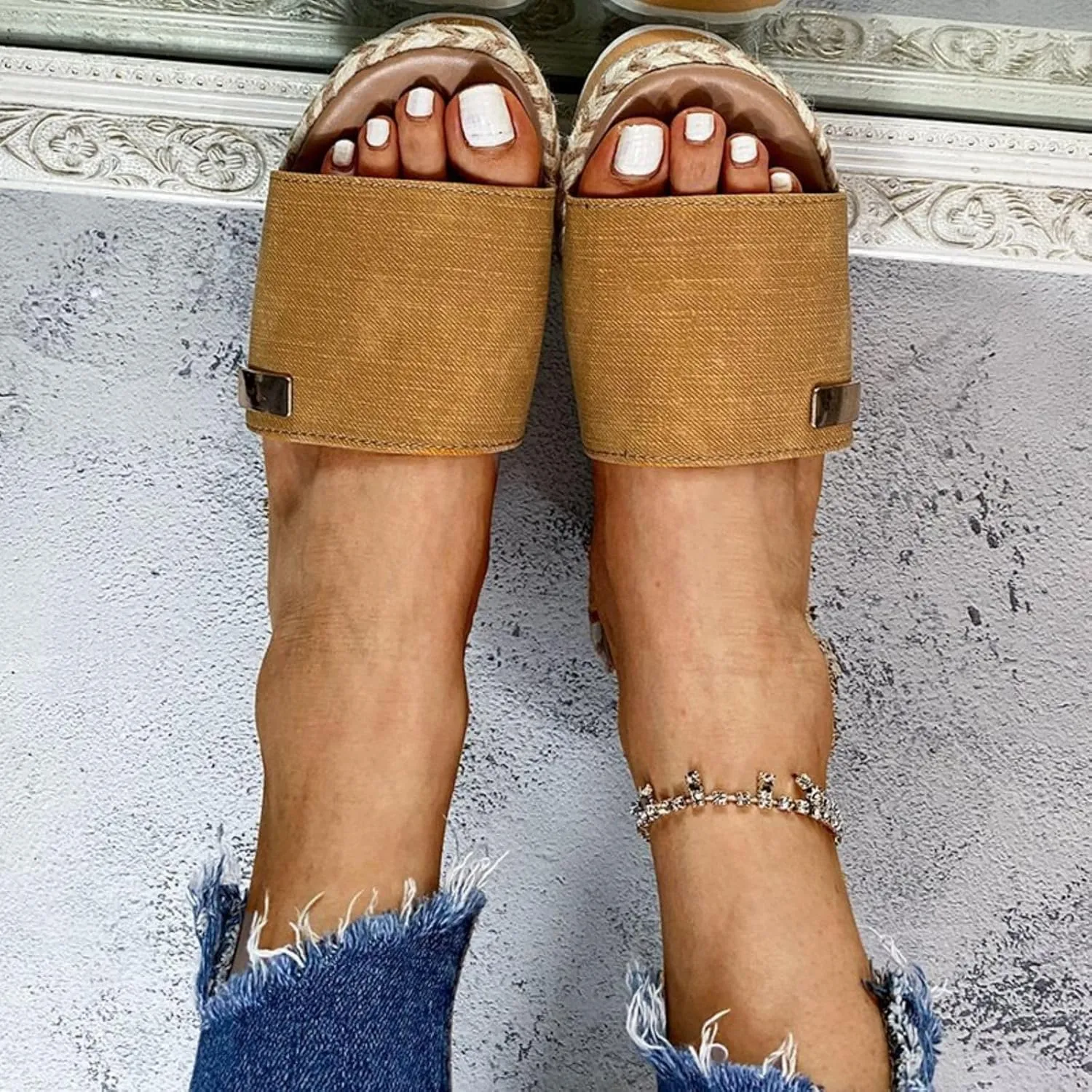 Platform Sandals Women Espadrille Wedge Casual Slippers Open Toe Dressy Heels Summer Slingback Wide Beach Shoes Wedges Strap Espadrilles Cute Slip-on High with Adjustable Buckle Ankle Boho
