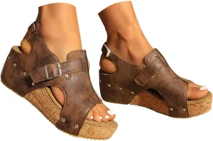 Platform Wedge Sandals for Women 2025 Orthopedic Bohemia Buckle Ankle Strap Open Toe Summer Casual Walking Slip on Sandals Wide Width Wedges Comfortable Dress Shoes