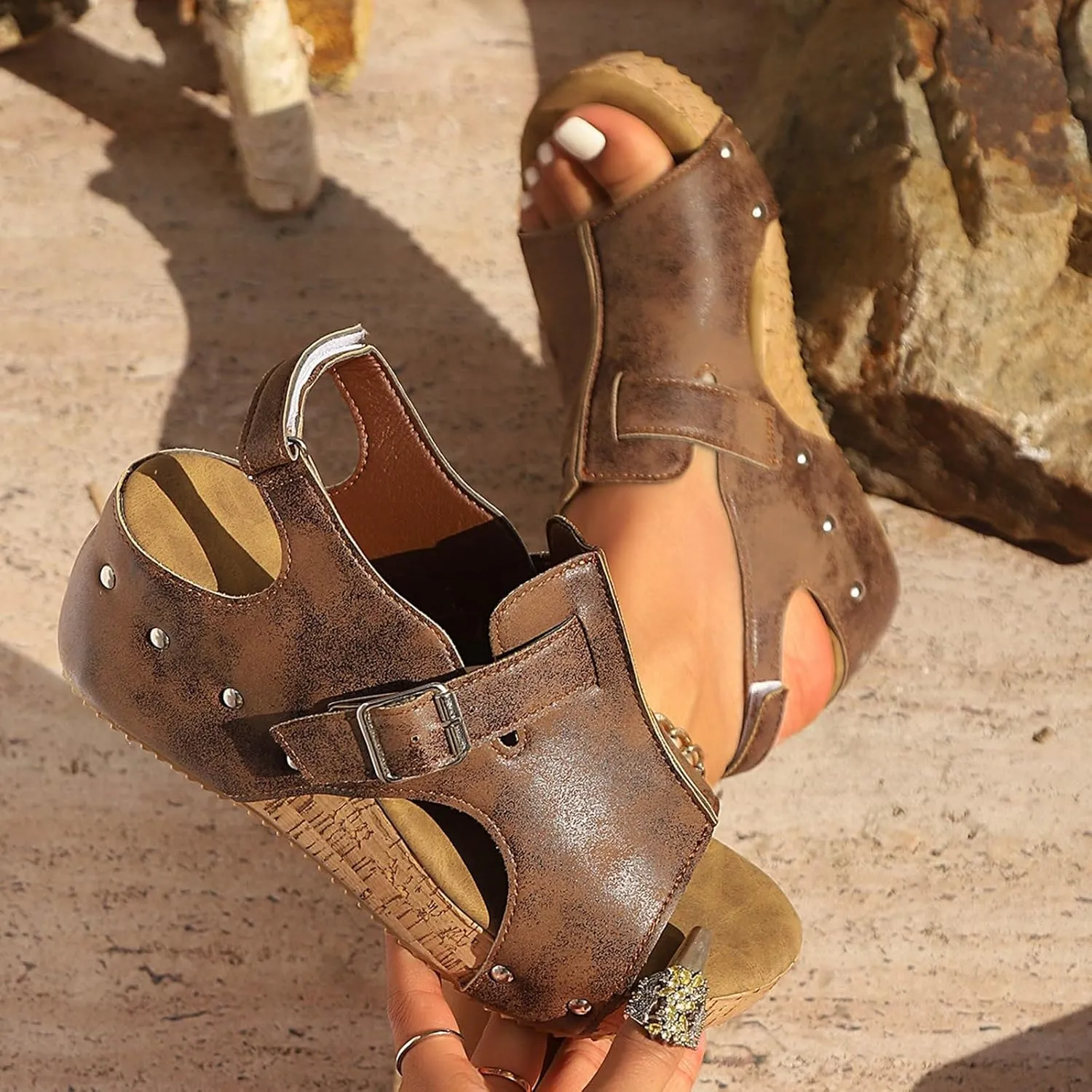 Platform Wedge Sandals for Women 2025 Orthopedic Bohemia Buckle Ankle Strap Open Toe Summer Casual Walking Slip on Sandals Wide Width Wedges Comfortable Dress Shoes