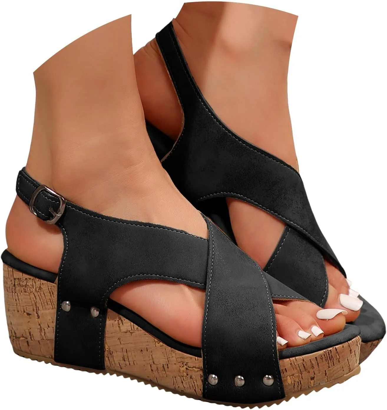Platform Wedge Sandals for Women Dressy Summer Comfortable Wedge Sandals Ankle Strap Open Toe Espadrilles Sandal Slip On Walking Shoes Orthopedic Sandal with Arch Support Casual Boho Dress Shoes