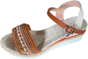Platform Wedge Sandals for Women,Summer Dressy 2024 Open Toe Ankle Strap Low Heels Beach Boho Orthopedic Casual Walking Shoes Espadrille Women Summer Comfortable Anti Slip