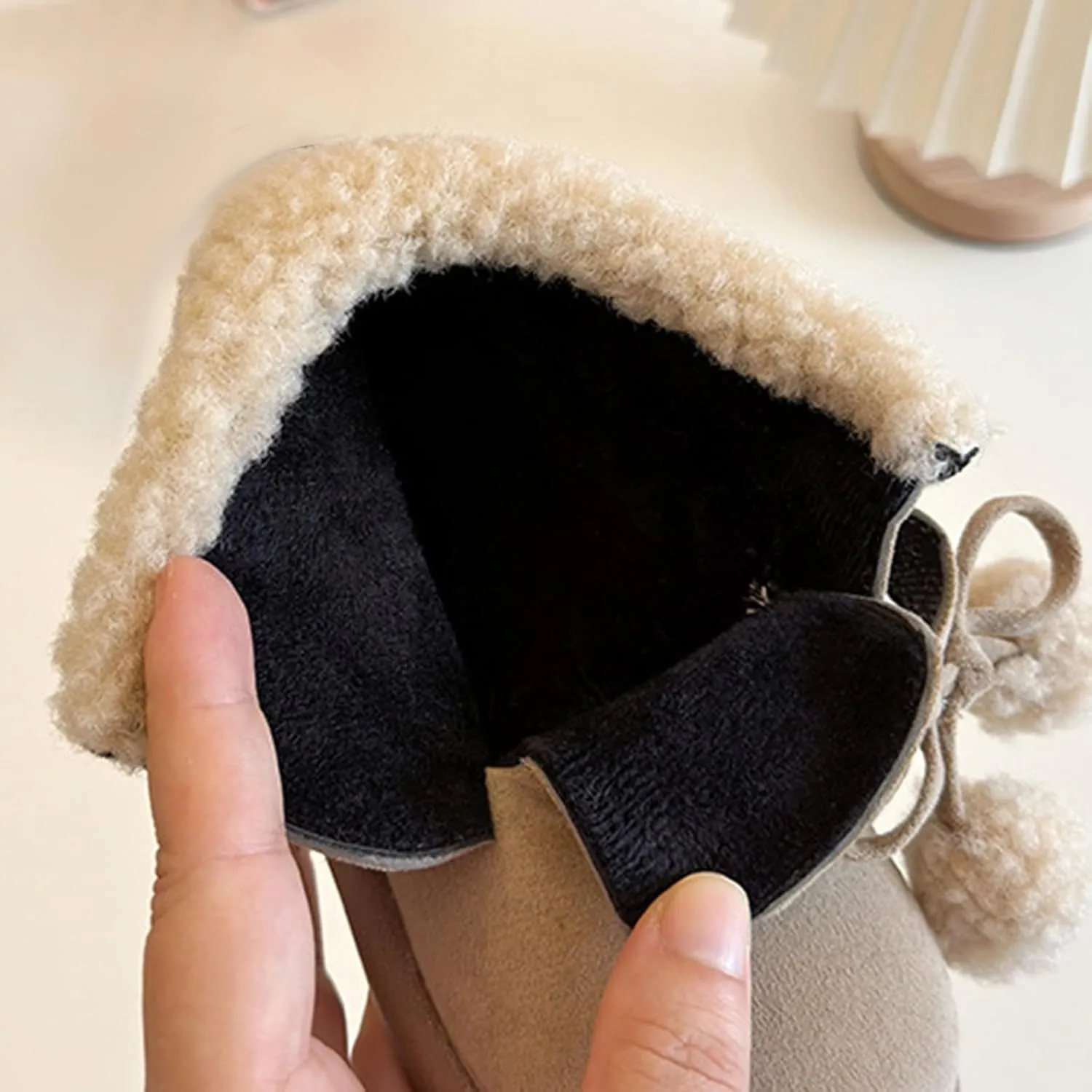 Pom-Pom ??alls Fleece Ankle Boots for Kids Girls Toddler Winter Thick Flat Soft Plush Comfortable Warm Snow Shoes