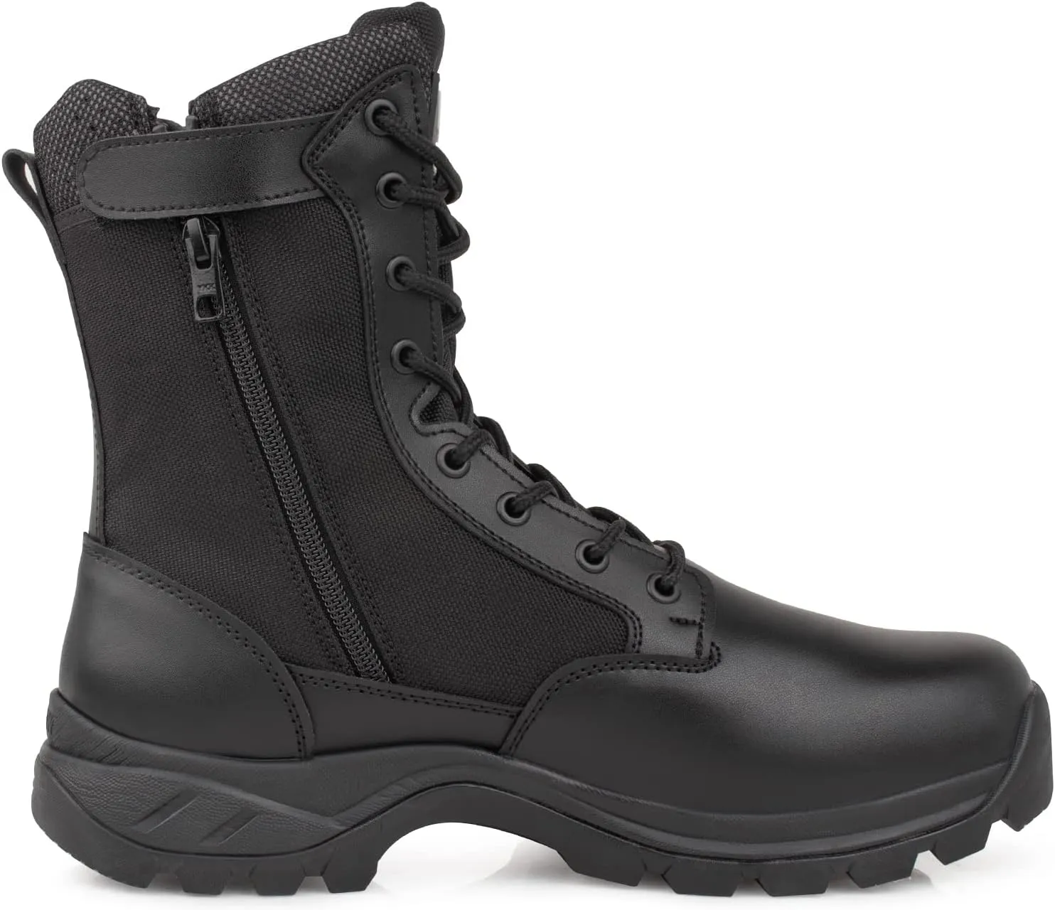 QUNLON Men's Tactical Boots 8 Inches Work Boots Lightweight Military Boots Leather Outdoor Boots Waterproof Hiking Boots Side Zipper Black/Sand