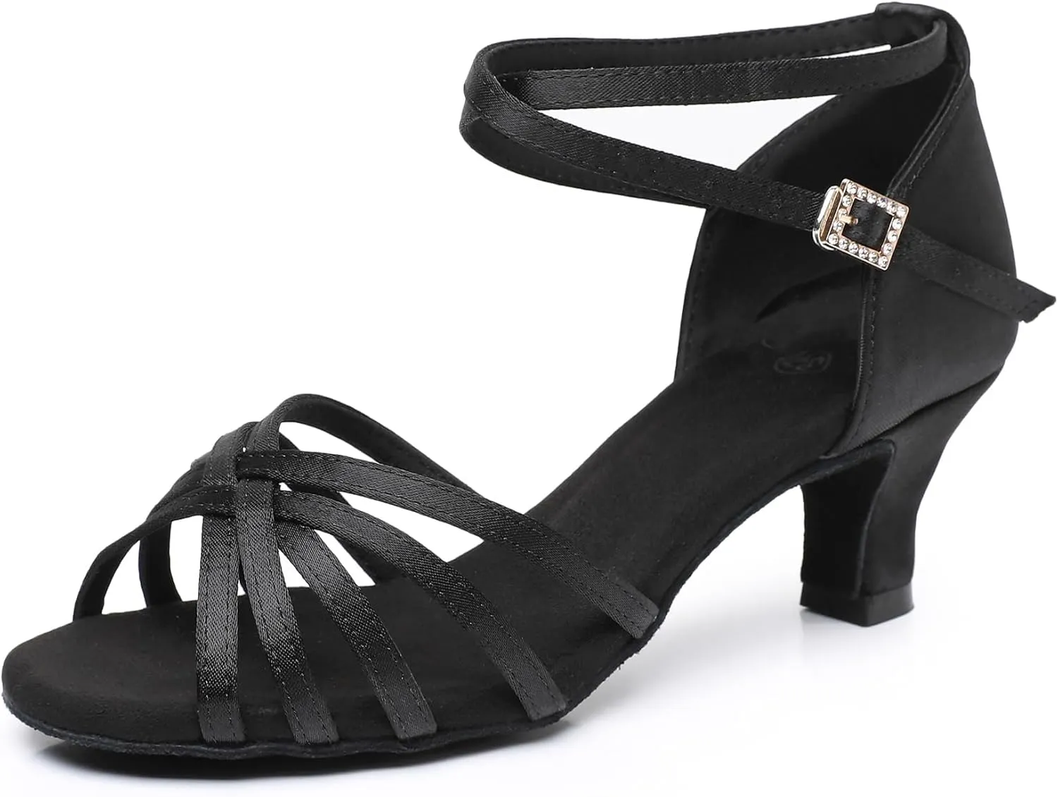 Rosefinch Women's Latin Dance Shoes Satin Professional Ballroom Salsa Practice Performance Wedding Dancing ShoesDance High Heels for Women Black2 inch Heel